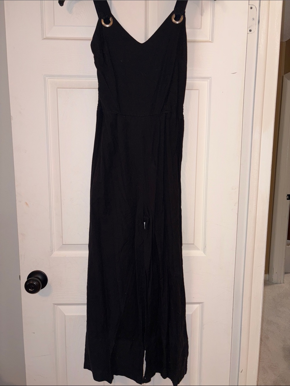 Black Wide-Leg Jumpsuit with Ring Strap Details